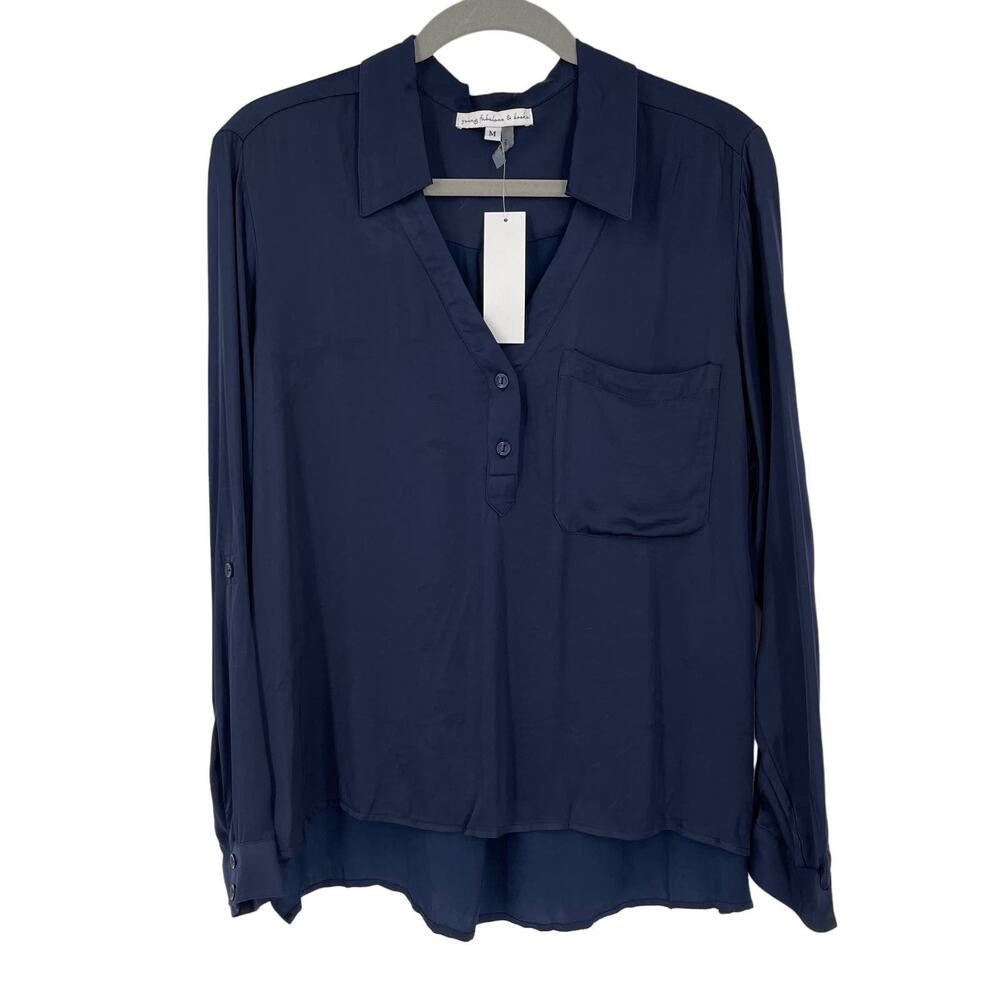 Young Fabulous & Broke Satin Blouse Navy‎ Blue Size Medium